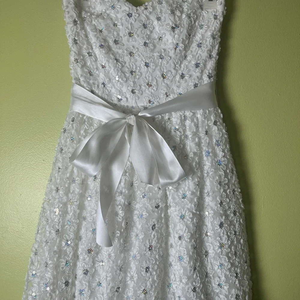 Elias White Strapless Floral Dress with Satin Bow